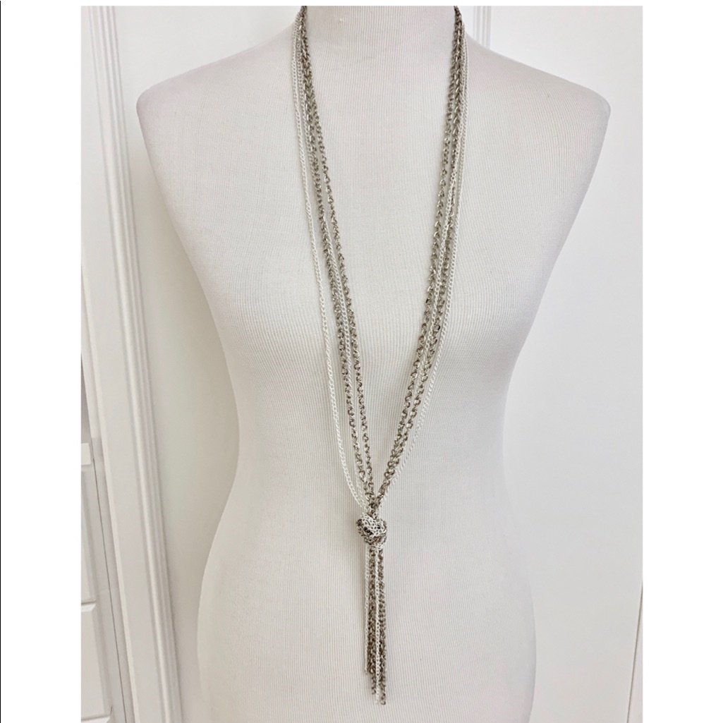 Long Silver White Chain Knot Necklace 16$